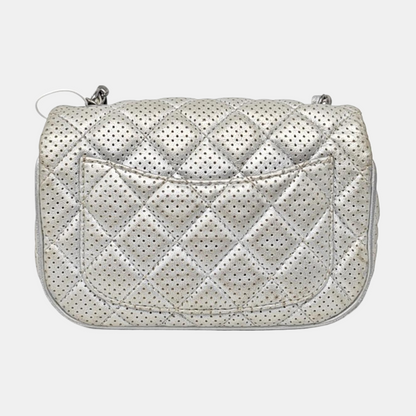 CHANEL CLASSIC FLAP Mini Silver Lamb Skin Quilted Square Crossbody Shoulder Bag Silver Hardware 19 Clasp-(SKU)-968090847