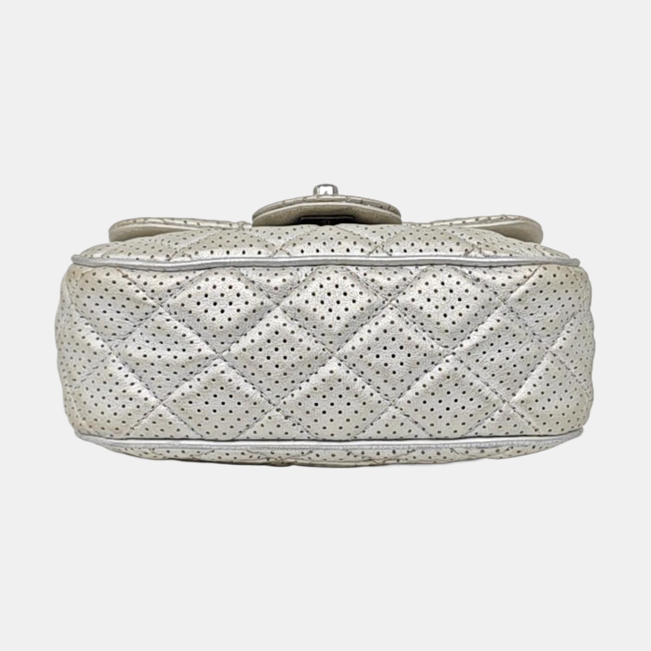 CHANEL CLASSIC FLAP Mini Silver Lamb Skin Quilted Square Crossbody Shoulder Bag Silver Hardware 19 Clasp-(SKU)-968090847