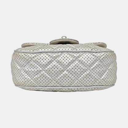 CHANEL CLASSIC FLAP Mini Silver Lamb Skin Quilted Square Crossbody Shoulder Bag Silver Hardware 19 Clasp-(SKU)-968090847