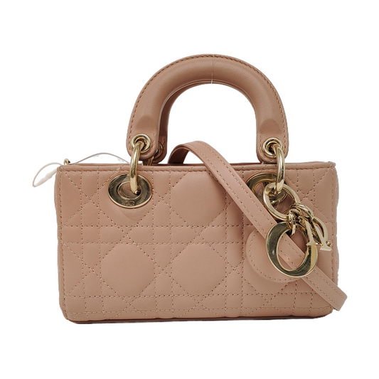 DIOR Lady D-Joy Super Mini Light Pink Lamb Skin Quilted Crossbody Shoulder Bag Tote Bag Gold Hardware 2 Removable Shoulder Straps-(SKU)-967660167