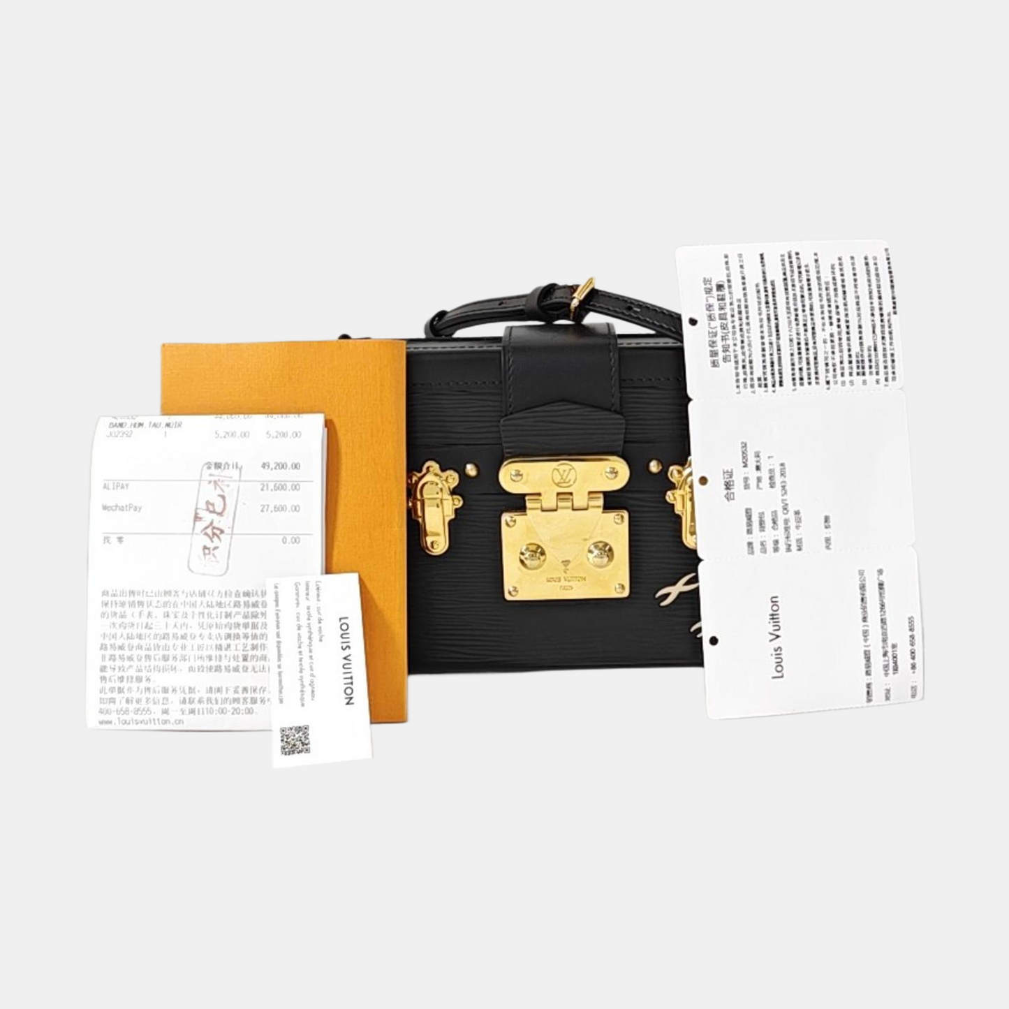 LOUIS VUITTON PETITE MALLE Black EPI Calfskin Water Ripple Pattern Crossbody Shoulder Bag Gold Hardware Removable Shoulder Strap-(SKU)-968078089