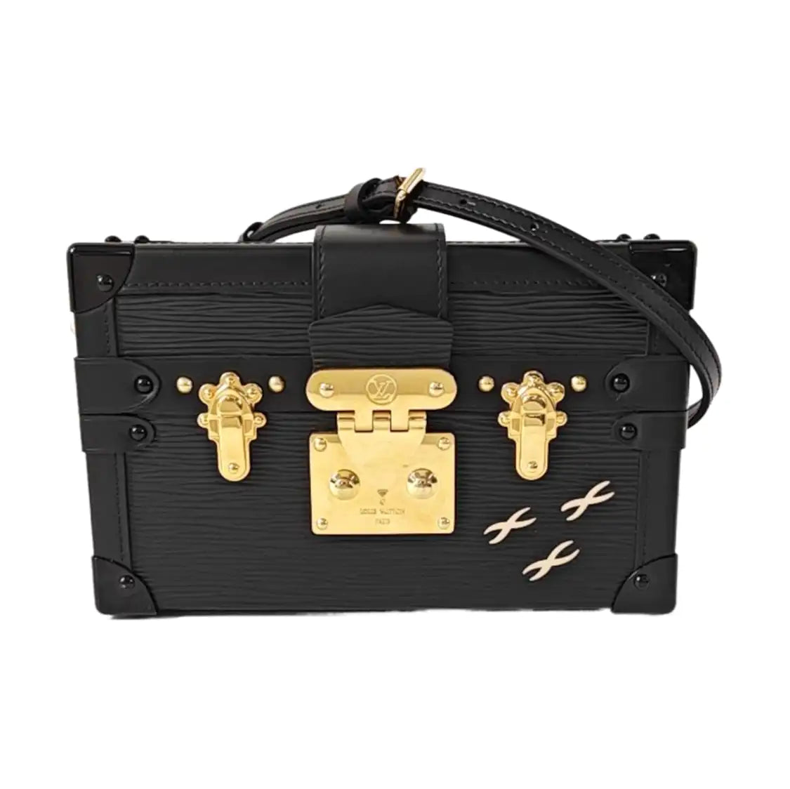 LOUIS VUITTON PETITE MALLE Black EPI Calfskin Water Ripple Pattern Crossbody Shoulder Bag Gold Hardware Removable Shoulder Strap-(SKU)-968078089