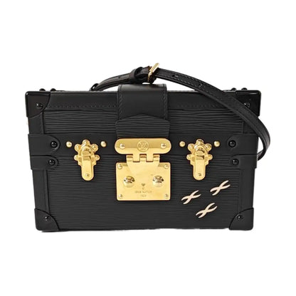 LOUIS VUITTON PETITE MALLE Black EPI Calfskin Water Ripple Pattern Crossbody Shoulder Bag Gold Hardware Removable Shoulder Strap-(SKU)-968078089