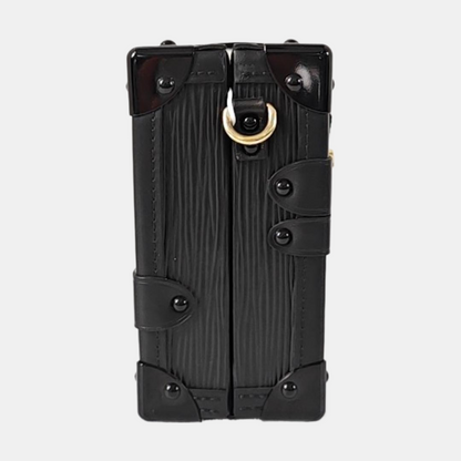 LOUIS VUITTON PETITE MALLE Black EPI Calfskin Water Ripple Pattern Crossbody Shoulder Bag Gold Hardware Removable Shoulder Strap-(SKU)-968078089