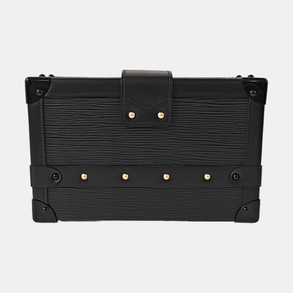 LOUIS VUITTON PETITE MALLE Black EPI Calfskin Water Ripple Pattern Crossbody Shoulder Bag Gold Hardware Removable Shoulder Strap-(SKU)-968078089