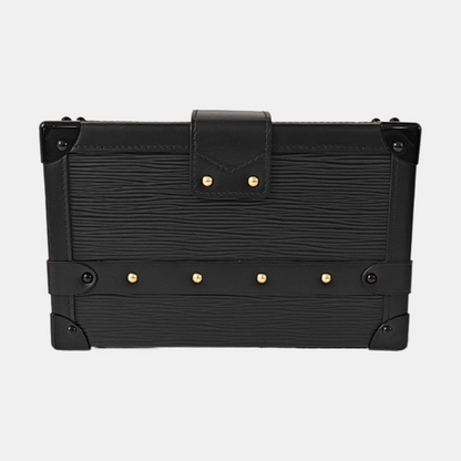 LOUIS VUITTON PETITE MALLE Black EPI Calfskin Water Ripple Pattern Crossbody Shoulder Bag Gold Hardware Removable Shoulder Strap-(SKU)-968078089