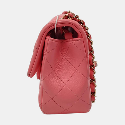 CHANEL CLASSIC FLAP Mini Pink Lamb Leather Quilted Chevron Large Mini Crossbody Shoulder Bag Golden Hardware-(SKU)-967849762
