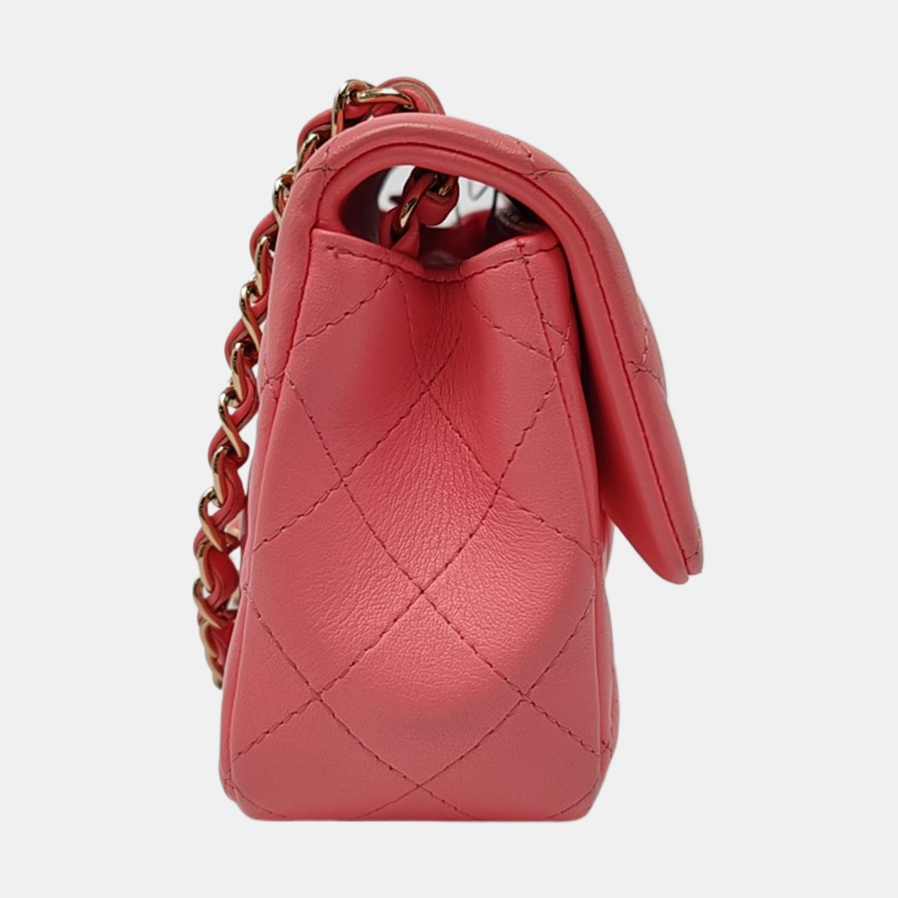 CHANEL CLASSIC FLAP Mini Pink Lamb Leather Quilted Chevron Large Mini Crossbody Shoulder Bag Golden Hardware-(SKU)-967849762