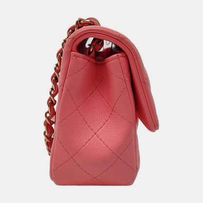 CHANEL CLASSIC FLAP Mini Pink Lamb Leather Quilted Chevron Large Mini Crossbody Shoulder Bag Golden Hardware-(SKU)-967849762