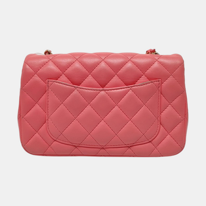 CHANEL CLASSIC FLAP Mini Pink Lamb Leather Quilted Chevron Large Mini Crossbody Shoulder Bag Golden Hardware-(SKU)-967849762