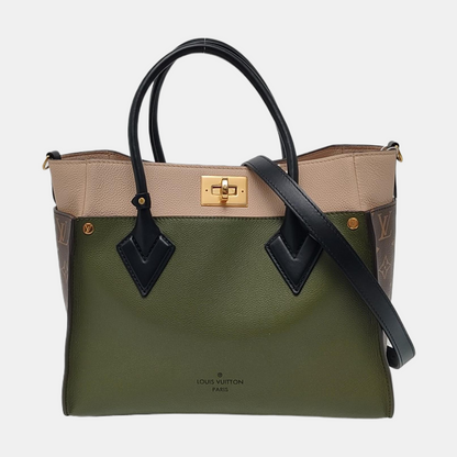 LOUIS VUITTON ON MY SIDE Medium Size Green Calfskin Monogram Single Shoulder Bag Handbag Gold Hardware Removable Shoulder Strap-(SKU)-968040035