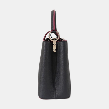 LOUIS VUITTON CAPUCINES Medium Size Black Calfskin Single Shoulder Bag Crossbody Handbag Silver Hardware Removable Shoulder Strap-(SKU)-968015408