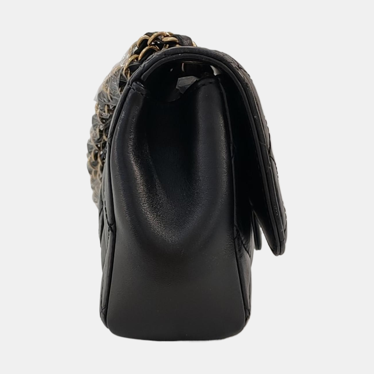 CHANEL CLASSIC SINGLE FLAP Black Lambskin Diamond Quilted Single Shoulder Bag with Gold Hardware 21 Compartments-(SKU)-968351810