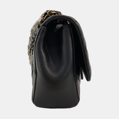 CHANEL CLASSIC SINGLE FLAP Black Lambskin Diamond Quilted Single Shoulder Bag with Gold Hardware 21 Compartments-(SKU)-968351810