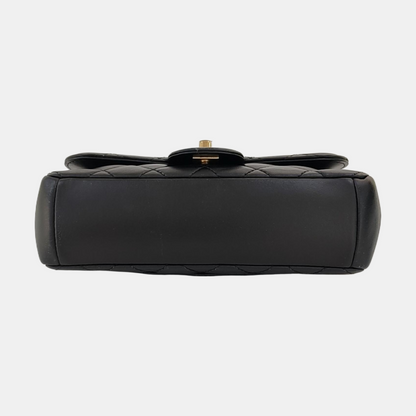 CHANEL CLASSIC SINGLE FLAP Black Lambskin Diamond Quilted Single Shoulder Bag with Gold Hardware 21 Compartments-(SKU)-968351810