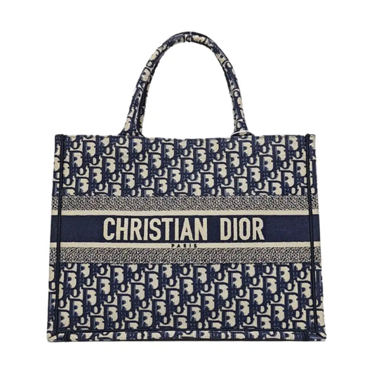 DIOR Book Tote Medium Size Blue Canvas Monogram Embroidery Tote Bag-(SKU)-968084429