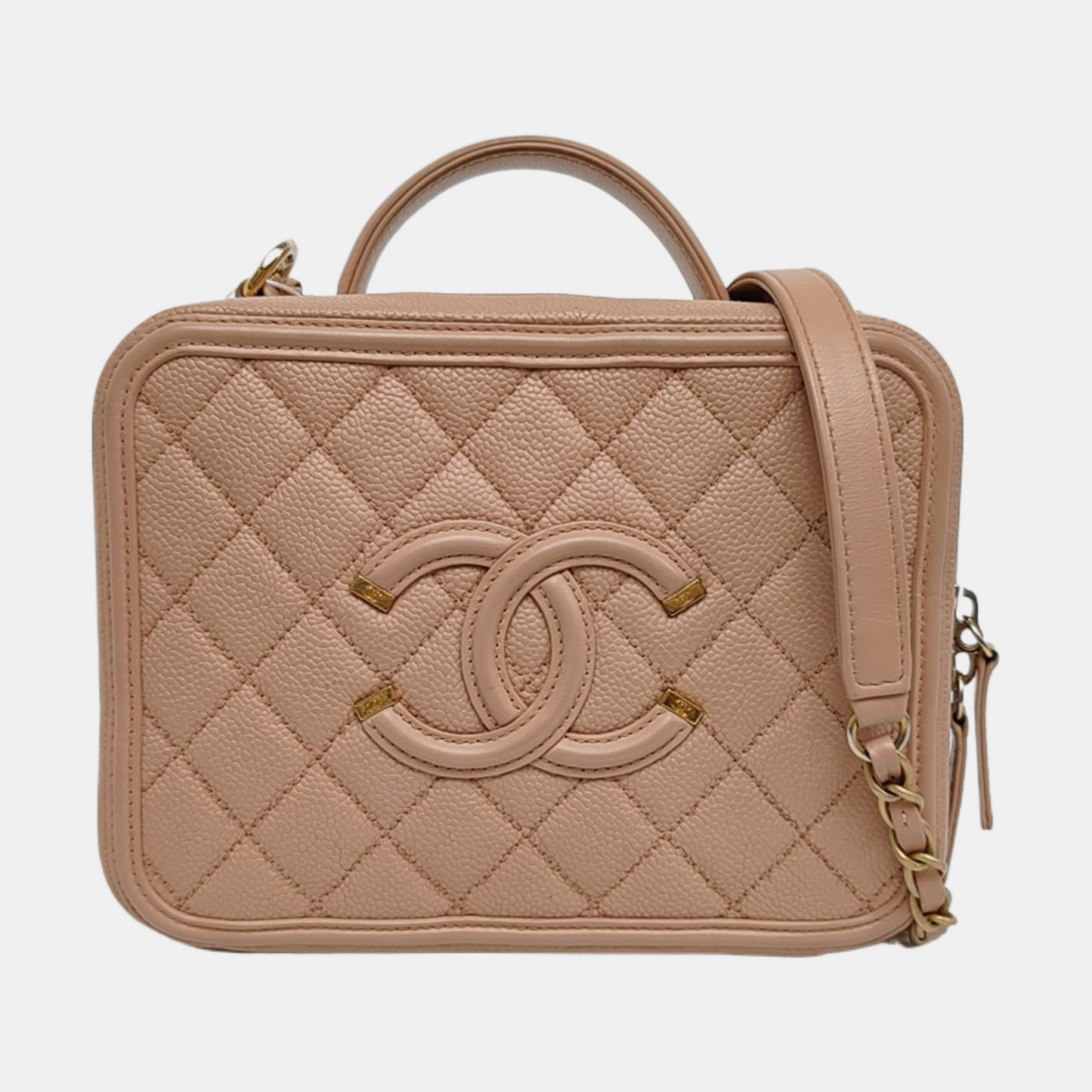 CHANEL FILIGREE Medium Beige Quilted Lambskin Shoulder Bag, Gold Hardware, 24 Flap-(SKU)-968247914