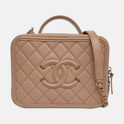 CHANEL FILIGREE Medium Beige Quilted Lambskin Shoulder Bag, Gold Hardware, 24 Flap-(SKU)-968247914