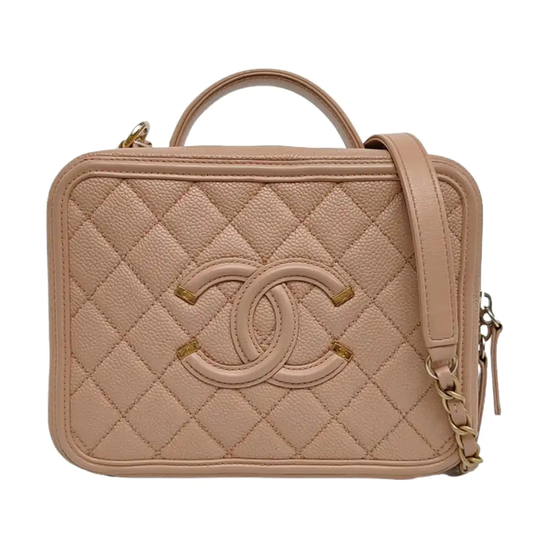 CHANEL FILIGREE Medium Beige Quilted Lambskin Shoulder Bag, Gold Hardware, 24 Flap-(SKU)-968247914