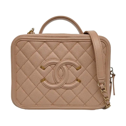 CHANEL FILIGREE Medium Beige Quilted Lambskin Shoulder Bag, Gold Hardware, 24 Flap-(SKU)-968247914