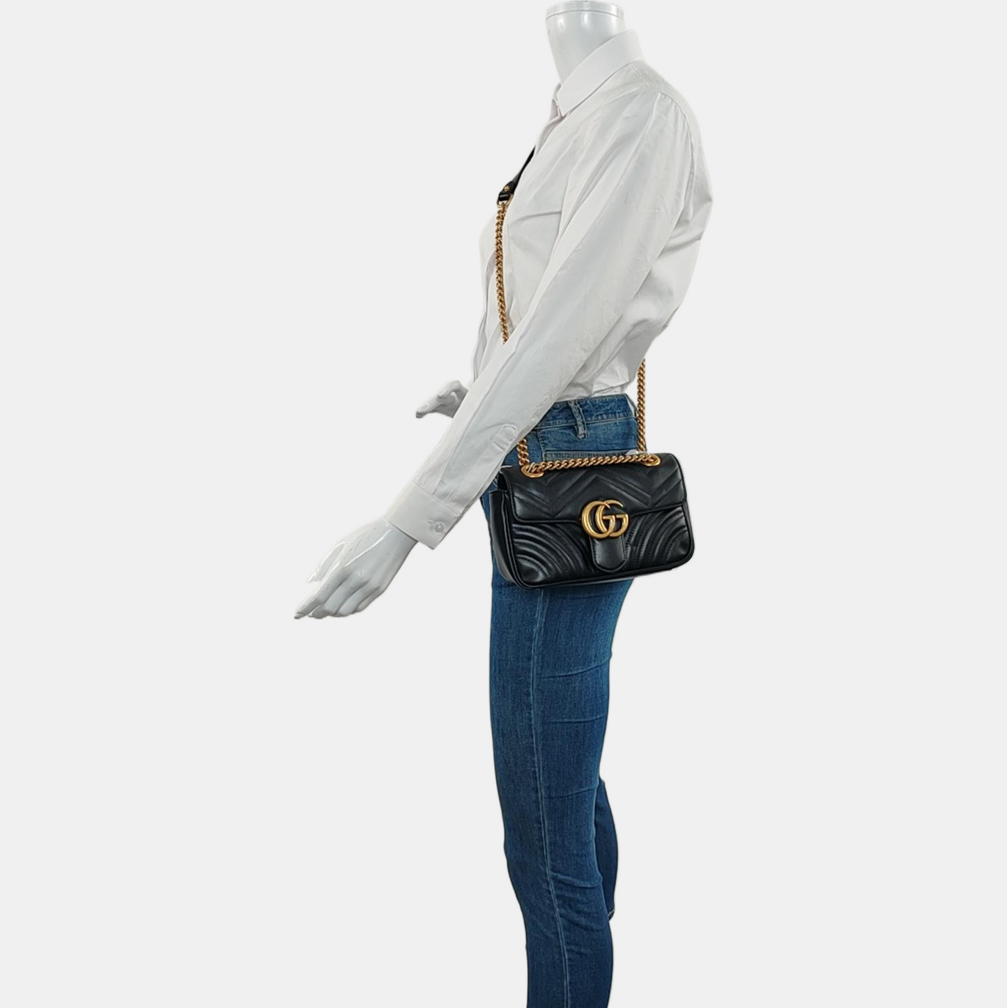 GUCCI GG Marmont Small Black Quilted Leather Shoulder Bag Crossbody Bag with Gold Hardware-(SKU)-968408003