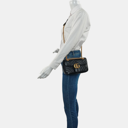 GUCCI GG Marmont Small Black Quilted Leather Shoulder Bag Crossbody Bag with Gold Hardware-(SKU)-968408003