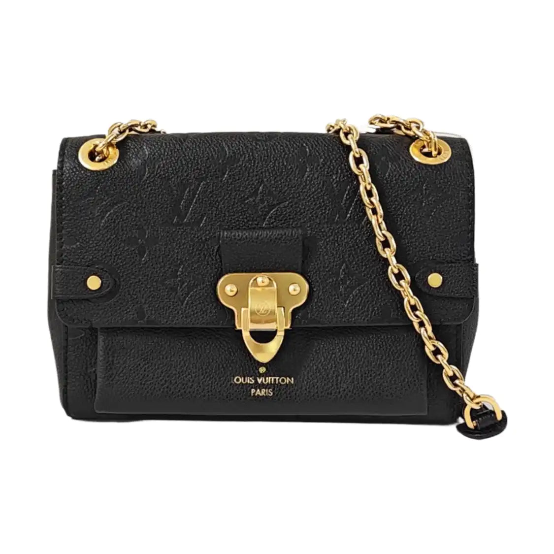 LOUIS VUITTON VAVIN BB Black Leather Embossed Single Shoulder Bag Crossbody Bag with Gold Hardware-(SKU)-967945683