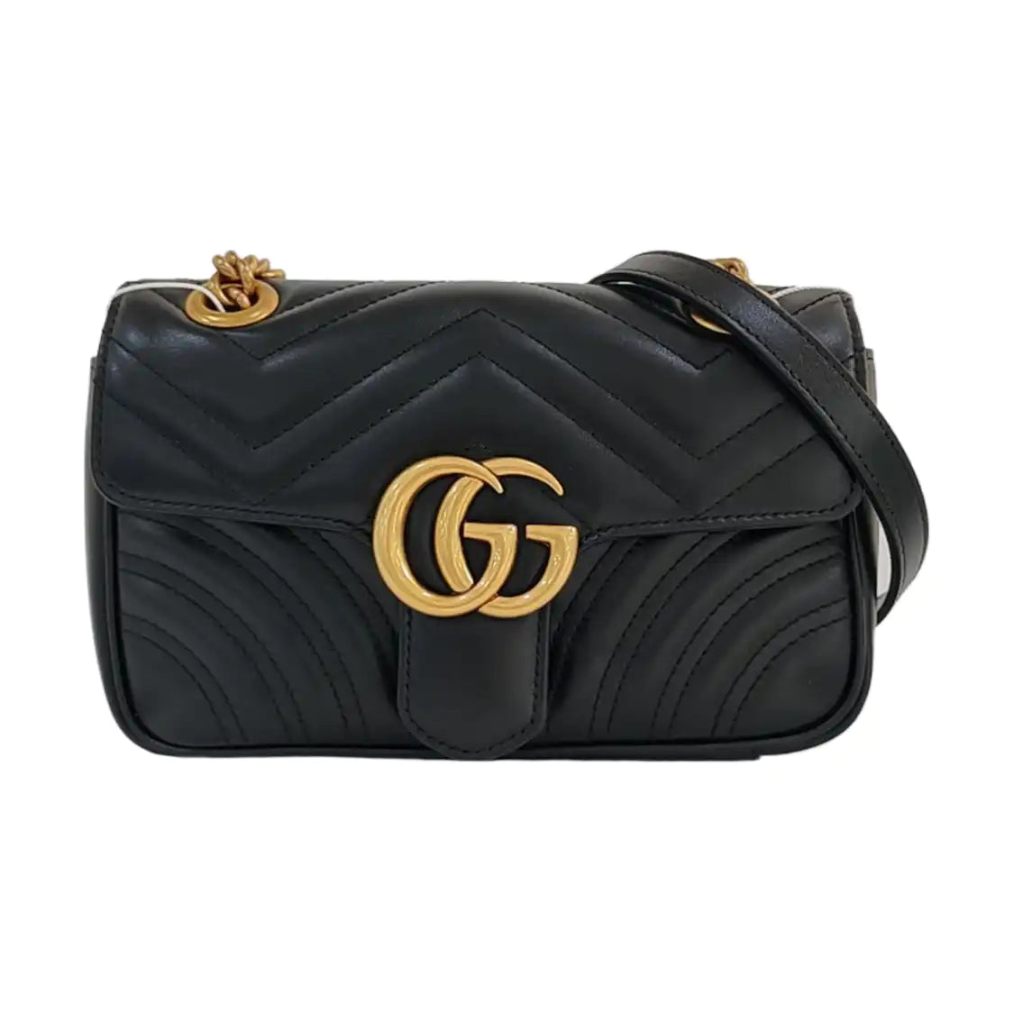 GUCCI GG Marmont Small Black Quilted Leather Shoulder Bag Crossbody Bag with Gold Hardware-(SKU)-968408003