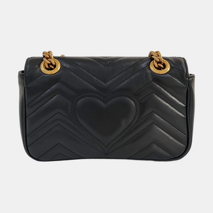 GUCCI GG Marmont Small Black Quilted Leather Shoulder Bag Crossbody Bag with Gold Hardware-(SKU)-968408003