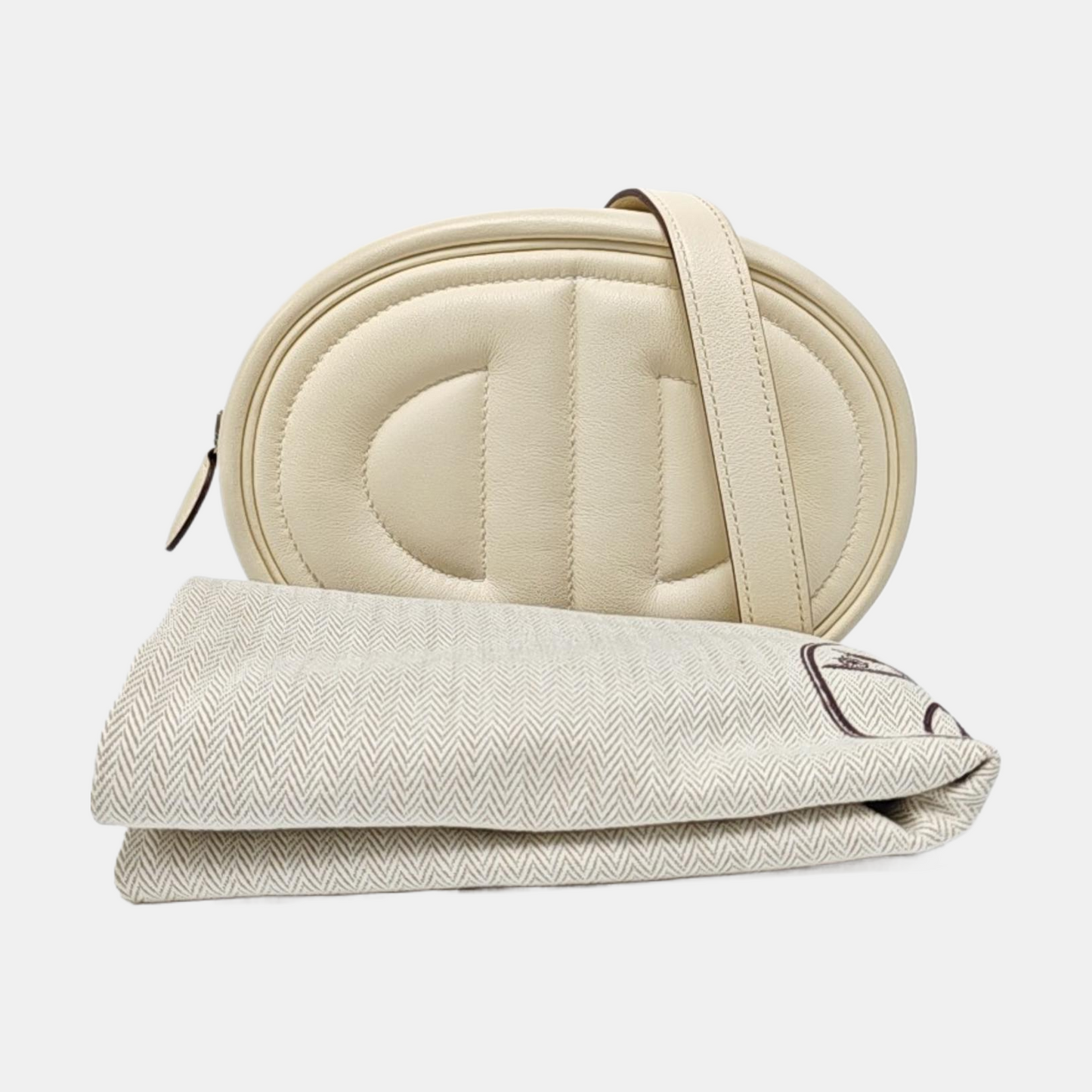 HERMÈS In-The-Loop Cream Swift Leather Quilted Embossed Shoulder Bag with Detachable Strap, Silver Hardware, Z Clasp-(SKU)-968173215