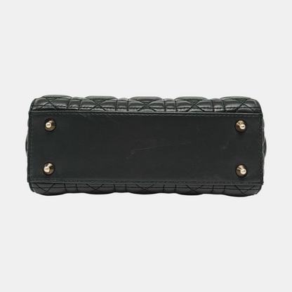 DIOR Lady Dior Small Dark Green Lamb Skin Quilted Diagonal Bag 4-Compartment Single Shoulder Bag Crossbody Handbag with Gold Hardware and Removable Shoulder Strap-(SKU)-968076065