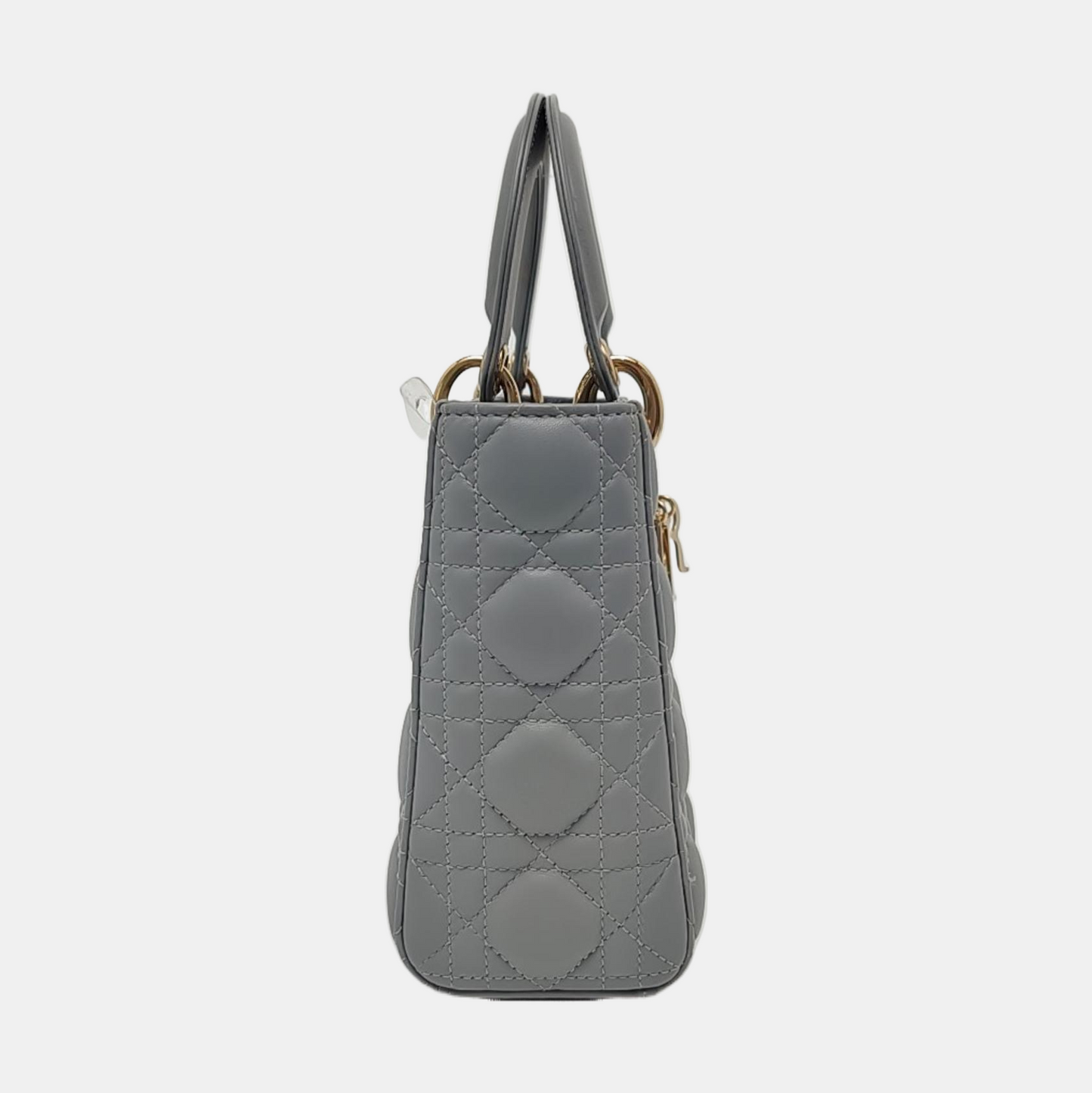 DIOR Lady Dior Small Grey Lamb Skin Quilted Cannage Diorever Shoulder Bag Tote Bag Crossbody Bag with Gold Hardware and Detachable Shoulder Strap, Complete Accessories-(SKU)-968155280