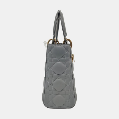 DIOR Lady Dior Small Grey Lamb Skin Quilted Cannage Diorever Shoulder Bag Tote Bag Crossbody Bag with Gold Hardware and Detachable Shoulder Strap, Complete Accessories-(SKU)-968155280