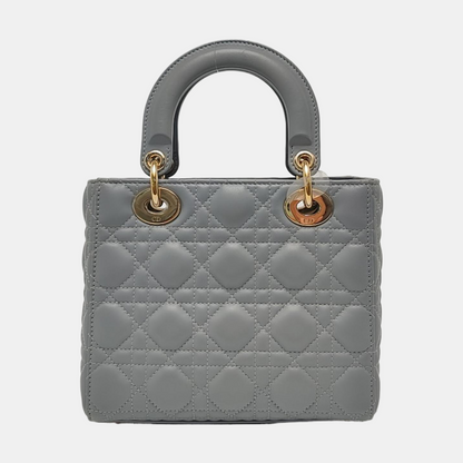 DIOR Lady Dior Small Grey Lamb Skin Quilted Cannage Diorever Shoulder Bag Tote Bag Crossbody Bag with Gold Hardware and Detachable Shoulder Strap, Complete Accessories-(SKU)-968155280