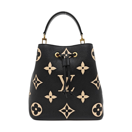 LOUIS VUITTON NÉONOÉ Medium Black Leather Monogram Crinkle Bucket Bag Shoulder Bag Tote Crossbody Bag with Gold Hardware and Removable Strap-(SKU)-968406852
