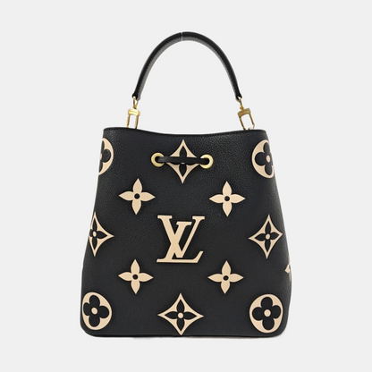 LOUIS VUITTON NÉONOÉ Medium Black Leather Monogram Crinkle Bucket Bag Shoulder Bag Tote Crossbody Bag with Gold Hardware and Removable Strap-(SKU)-968406852