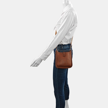 HERMÈS Evelyne TPM Gold Brown Clemence Leather Evelyne Bag with Gold Hardware, Y Clasp, Detachable Strap-(SKU)-968173343