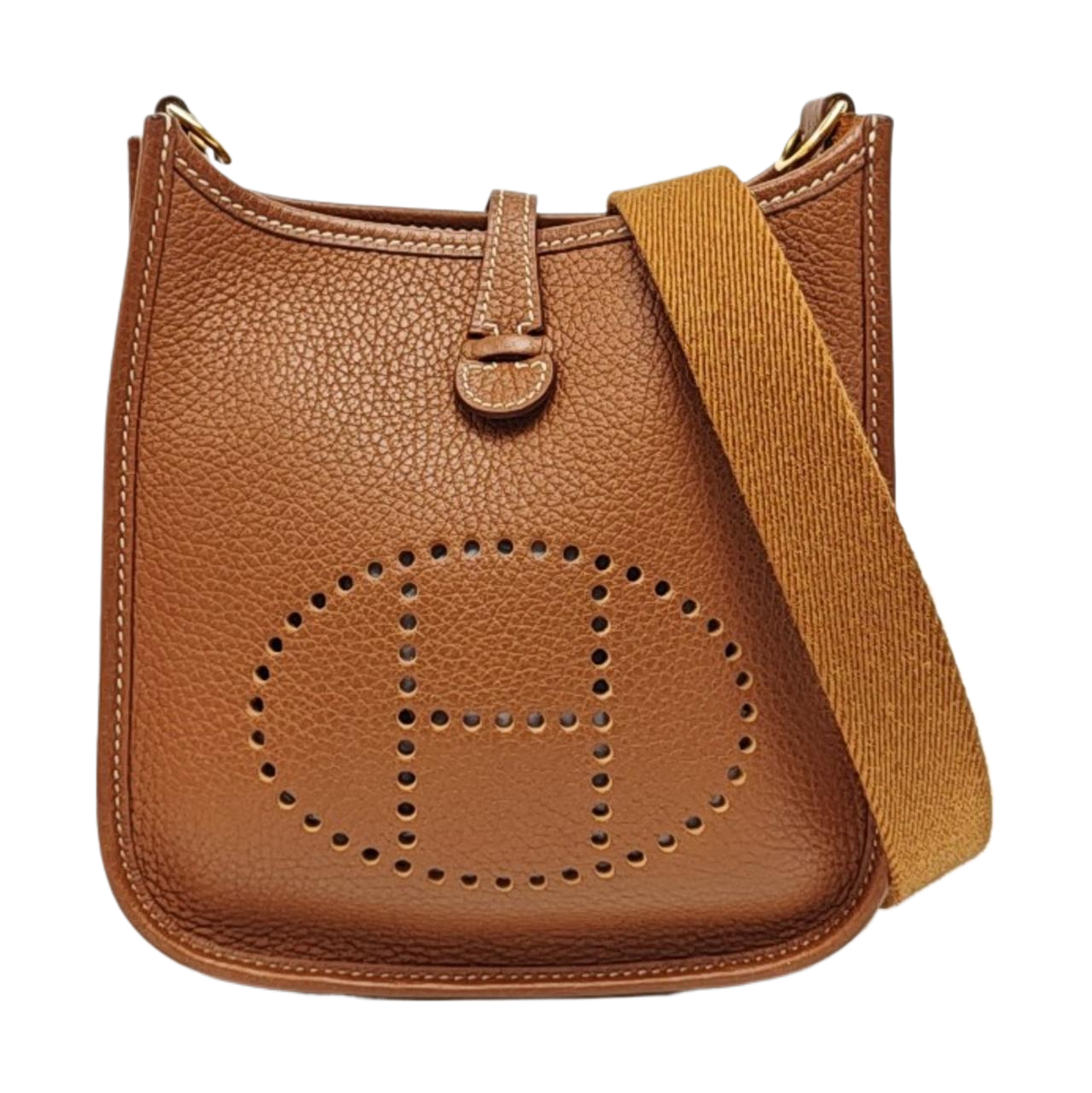 HERMÈS Evelyne TPM Gold Brown Clemence Leather Evelyne Bag with Gold Hardware, Y Clasp, Detachable Strap-(SKU)-968173343