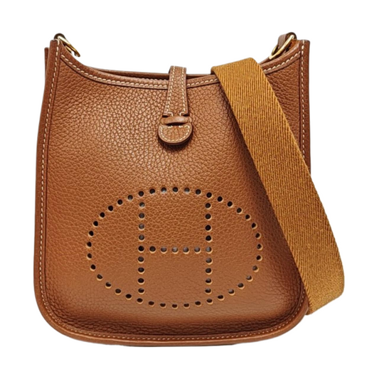 HERMÈS Evelyne TPM Gold Brown Clemence Leather Evelyne Bag with Gold Hardware, Y Clasp, Detachable Strap-(SKU)-968173343