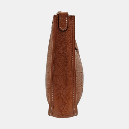 HERMÈS Evelyne TPM Gold Brown Clemence Leather Evelyne Bag with Gold Hardware, Y Clasp, Detachable Strap-(SKU)-968173343