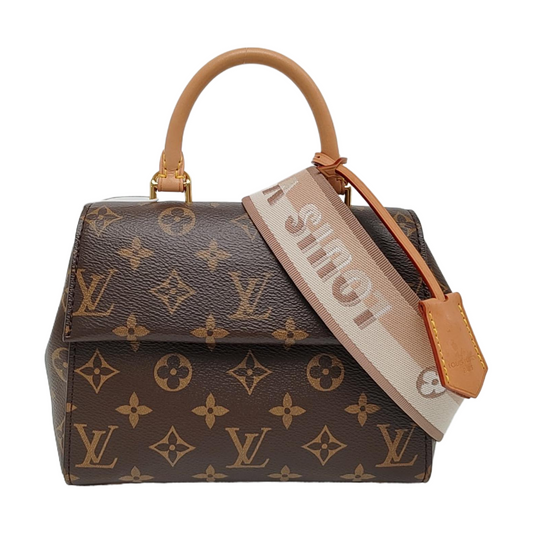 LOUIS VUITTON CLUNY Small Brown Monogram Canvas Shoulder Bag with Shoulder Strap, Gold Hardware, Detachable Strap-(SKU)-967532132
