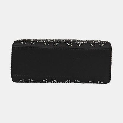 DIOR Lady Dior Mini Size Black Satin Cannage Quilted Diaper Bag Crossbody Shoulder Bag Handbag Silver Hardware Removable Strap-(SKU)-968261144