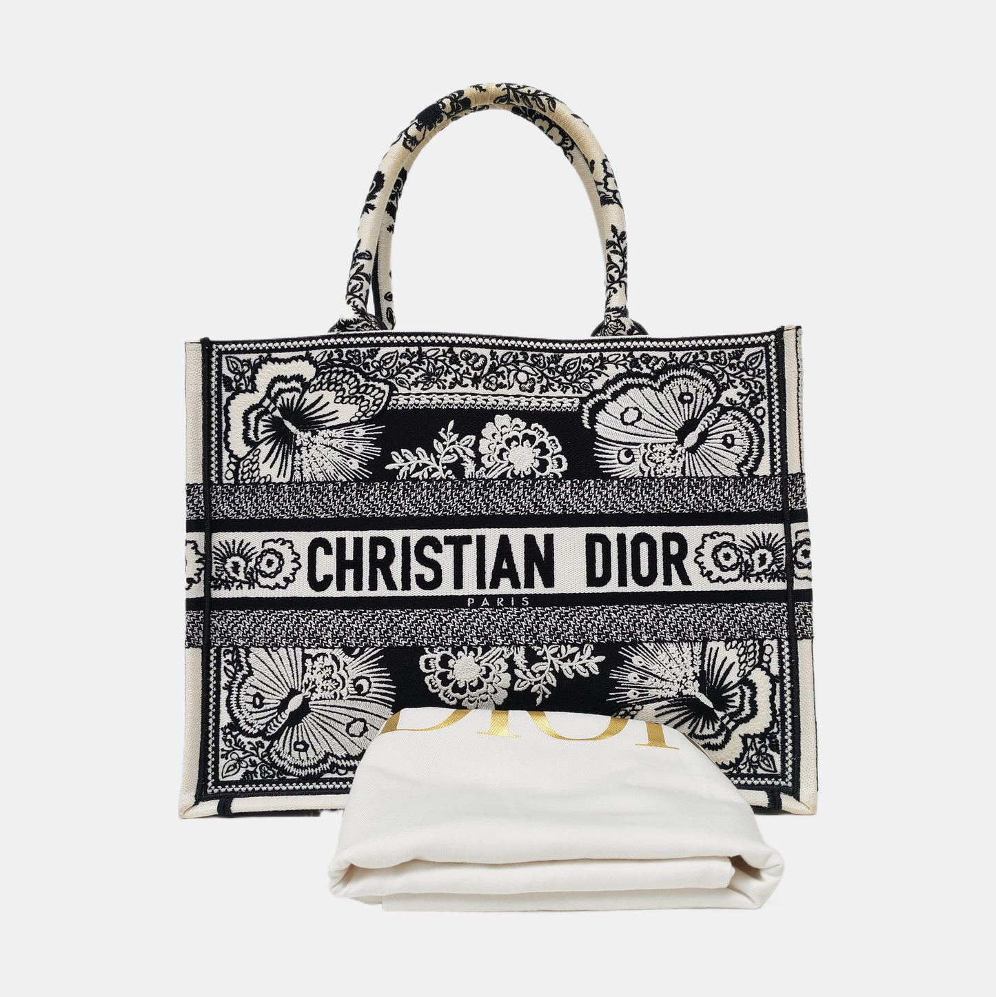 DIOR Book Tote Medium Black Fabric Jacquard Tote Bag-(SKU)-968261752