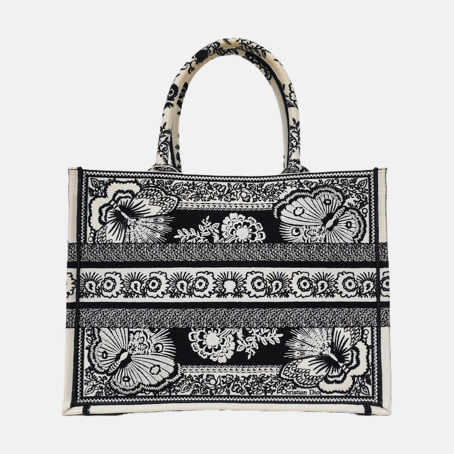DIOR Book Tote Medium Black Fabric Jacquard Tote Bag-(SKU)-968261752