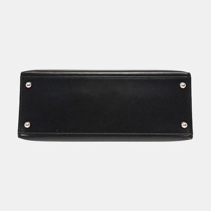 HERMÈS Dalvy, black BOX leather handbag, silver hardware, vintage model-(SKU)-968352892