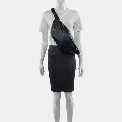 LOUIS VUITTON DISCOVERY Small Black Coated Canvas Vintage Fanny Pack Crossbody Bag Silver Hardware-(SKU)-968423625