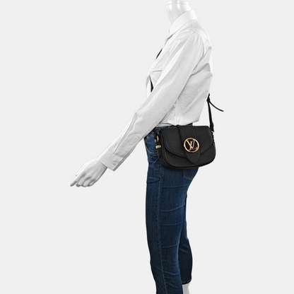 LOUIS VUITTON PONT 9 Small Black Calfskin Crossbody Shoulder Bag Tote Bag Gold Hardware Removable Shoulder Strap Full Accessories-(SKU)-968593873