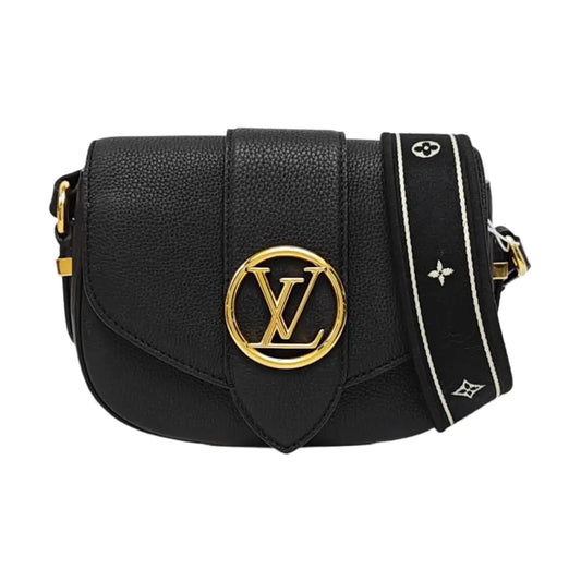 LOUIS VUITTON PONT 9 Small Black Calfskin Crossbody Shoulder Bag Tote Bag Gold Hardware Removable Shoulder Strap Full Accessories-(SKU)-968593873