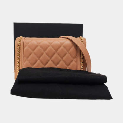 CHANEL BOY CHANEL WOC Brown Calfskin Quilted Crossbody Shoulder Bag with Golden Hardware-(SKU)-968235657