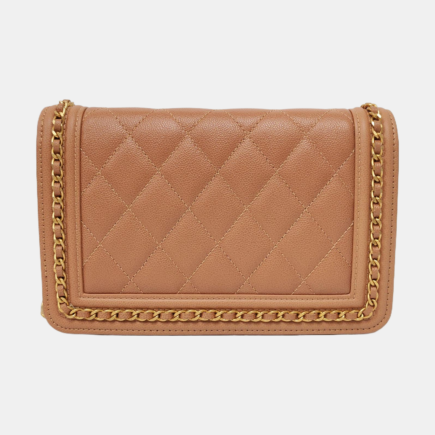 CHANEL BOY CHANEL WOC Brown Calfskin Quilted Crossbody Shoulder Bag with Golden Hardware-(SKU)-968235657
